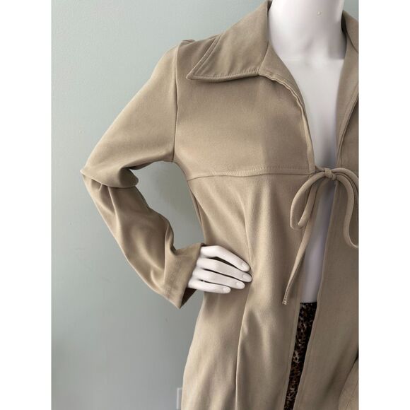 Vintage 2000s Tan Tie Front Duster Coat Longline Jacket Boho Style Size Medium - Picture 5 of 12